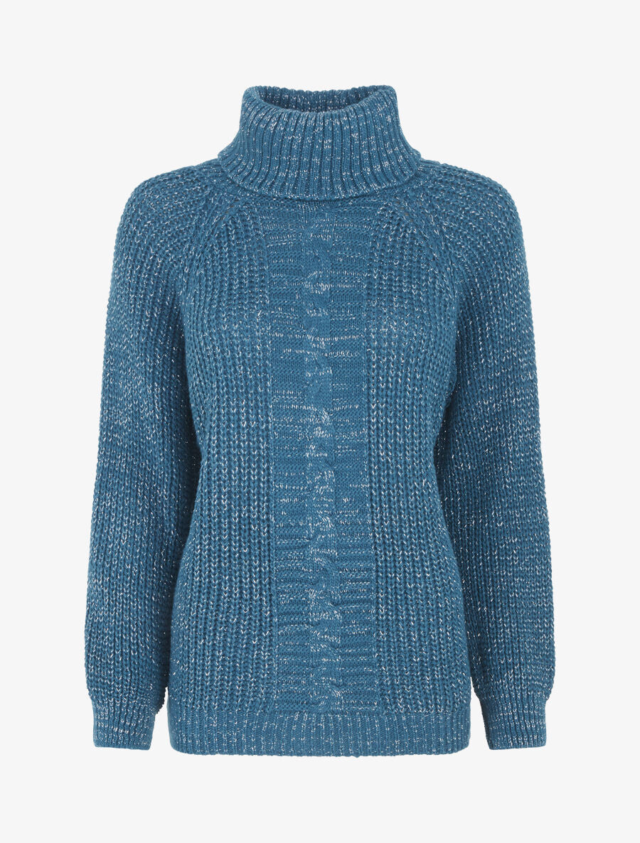 Pull uni en maille irisé - Bleu canard - 1
