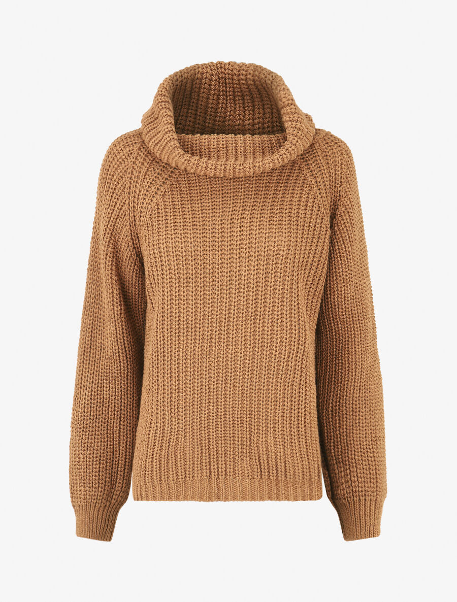 Pull en maille à col roulé loose - Camel - 1
