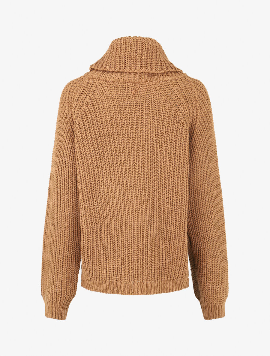 Pull en maille à col roulé loose - Camel - 2