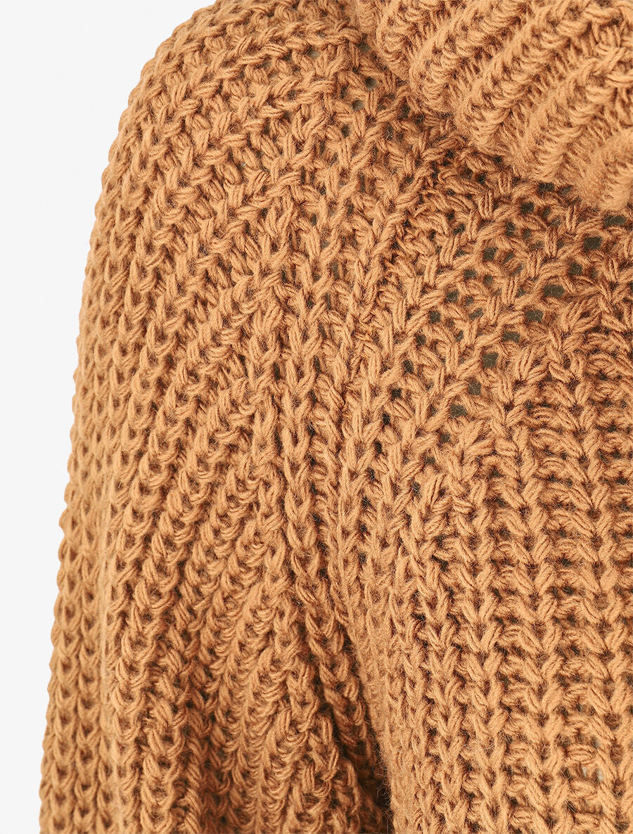 Pull en maille à col roulé loose - Camel - 3