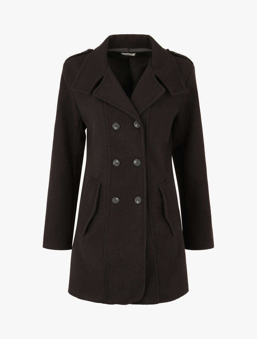 Manteau uni à col cranté stylisé - Noir - 1