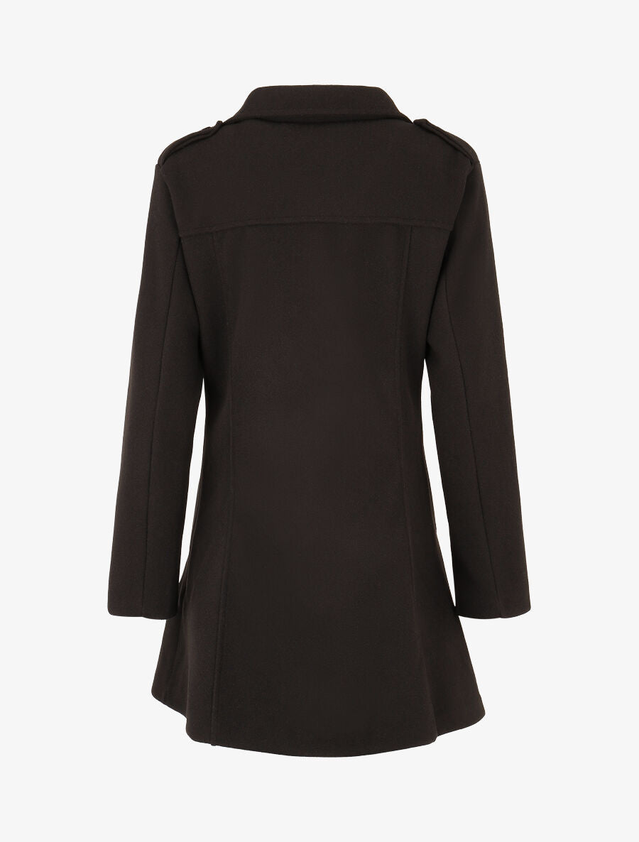 Manteau uni à col cranté stylisé - Noir - 2