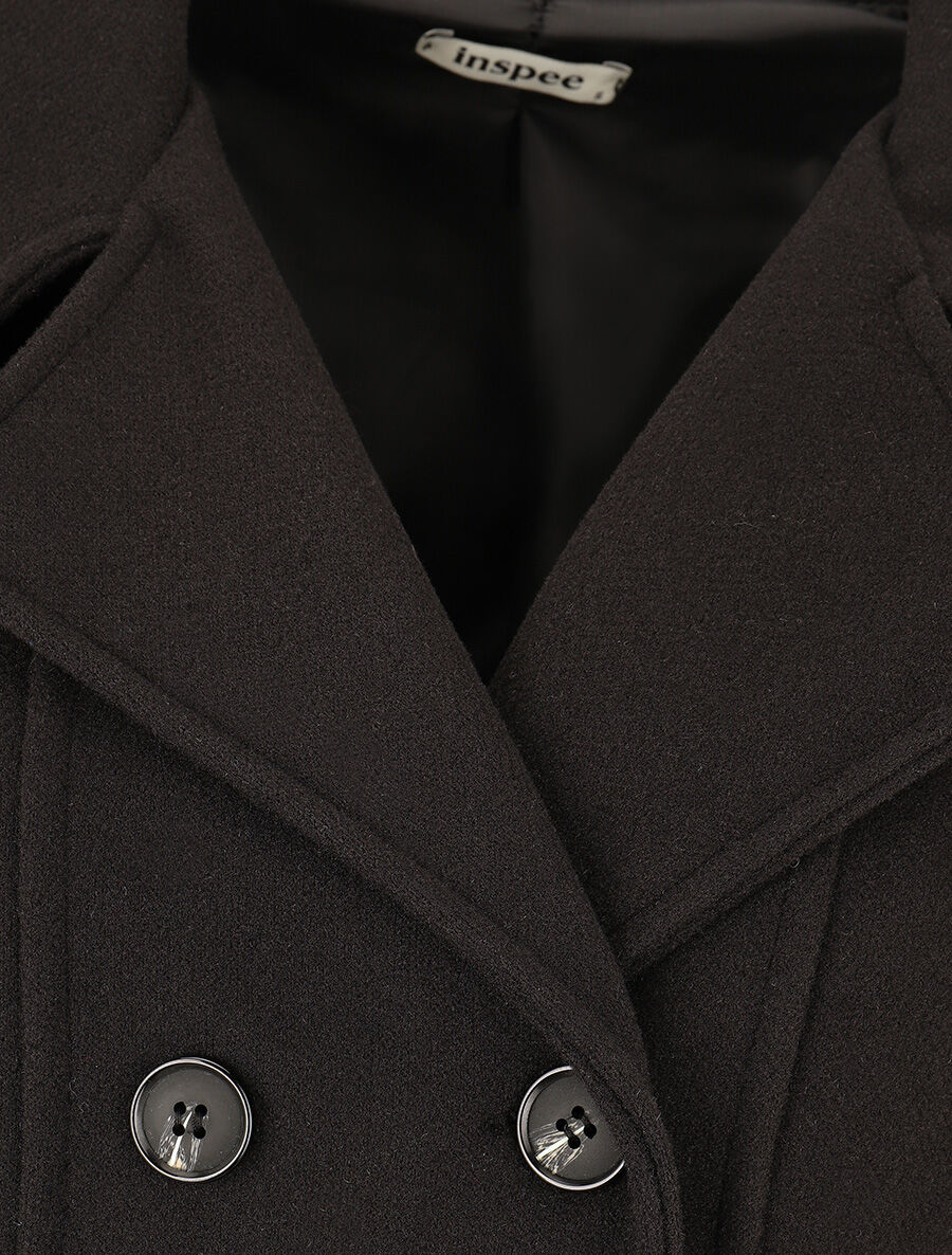 Manteau uni à col cranté stylisé - Noir - 3