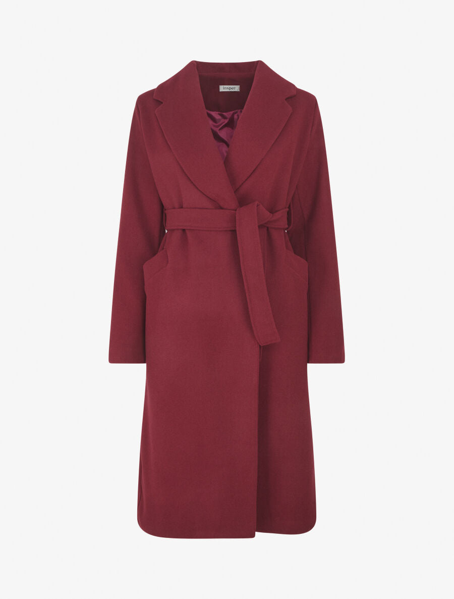 Manteau long uni ceinturé - Bordeaux - 4