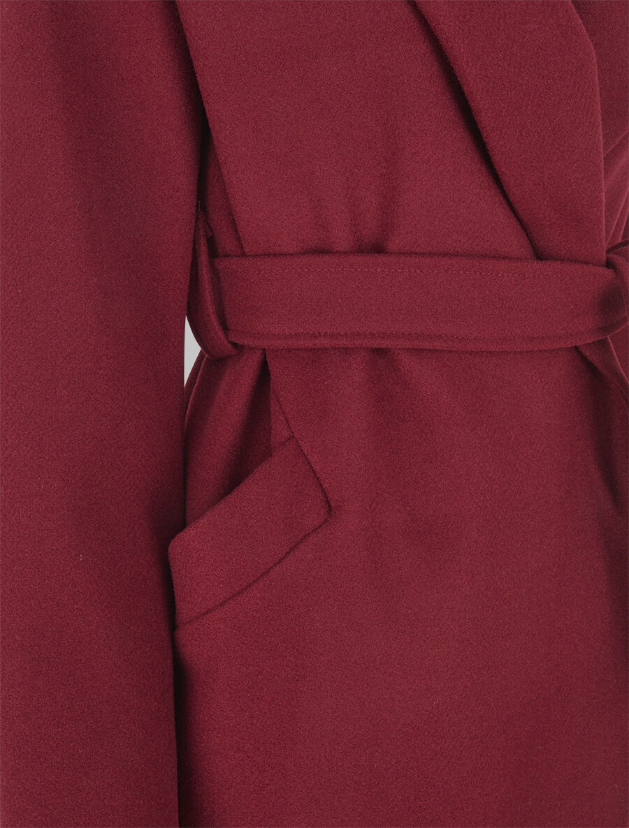 Manteau long uni ceinturé - Bordeaux - 3