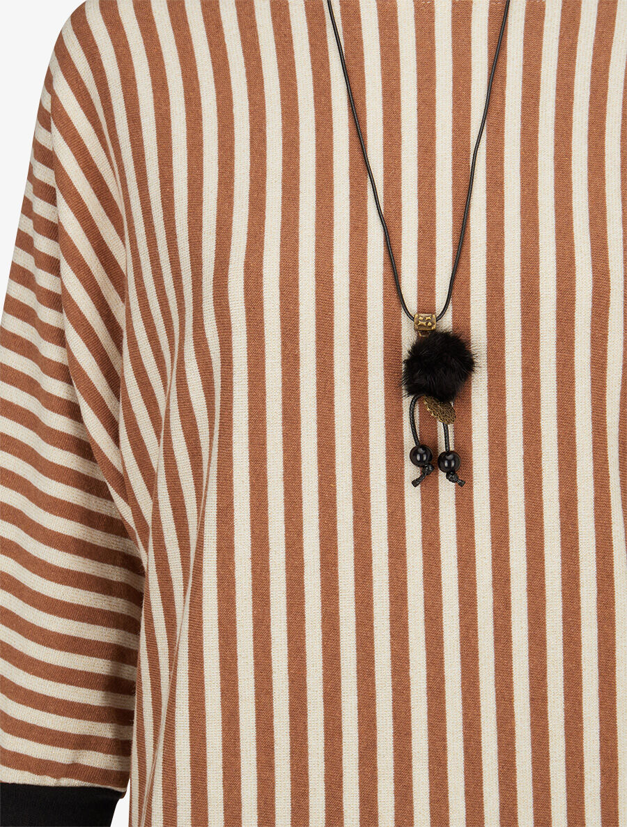 Pull à rayures irisées et col bateau - Camel - 3