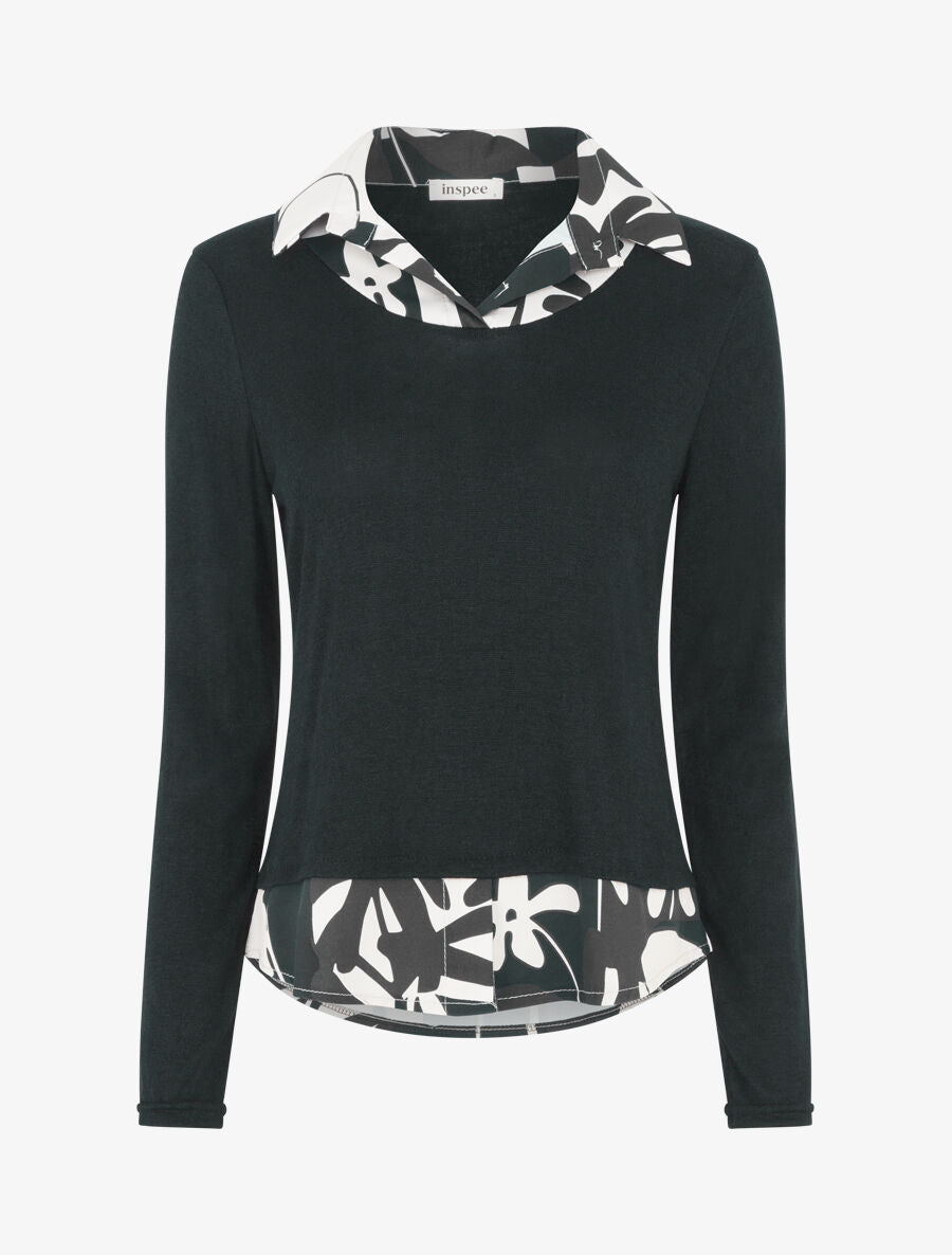 Pull fin à empiècement imprimé - Noir - 4