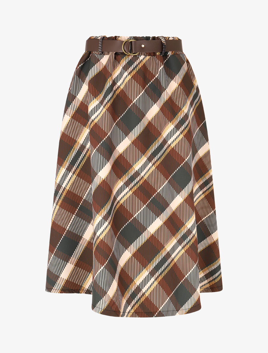Jupe longue imprimé carreaux - Marron - 1