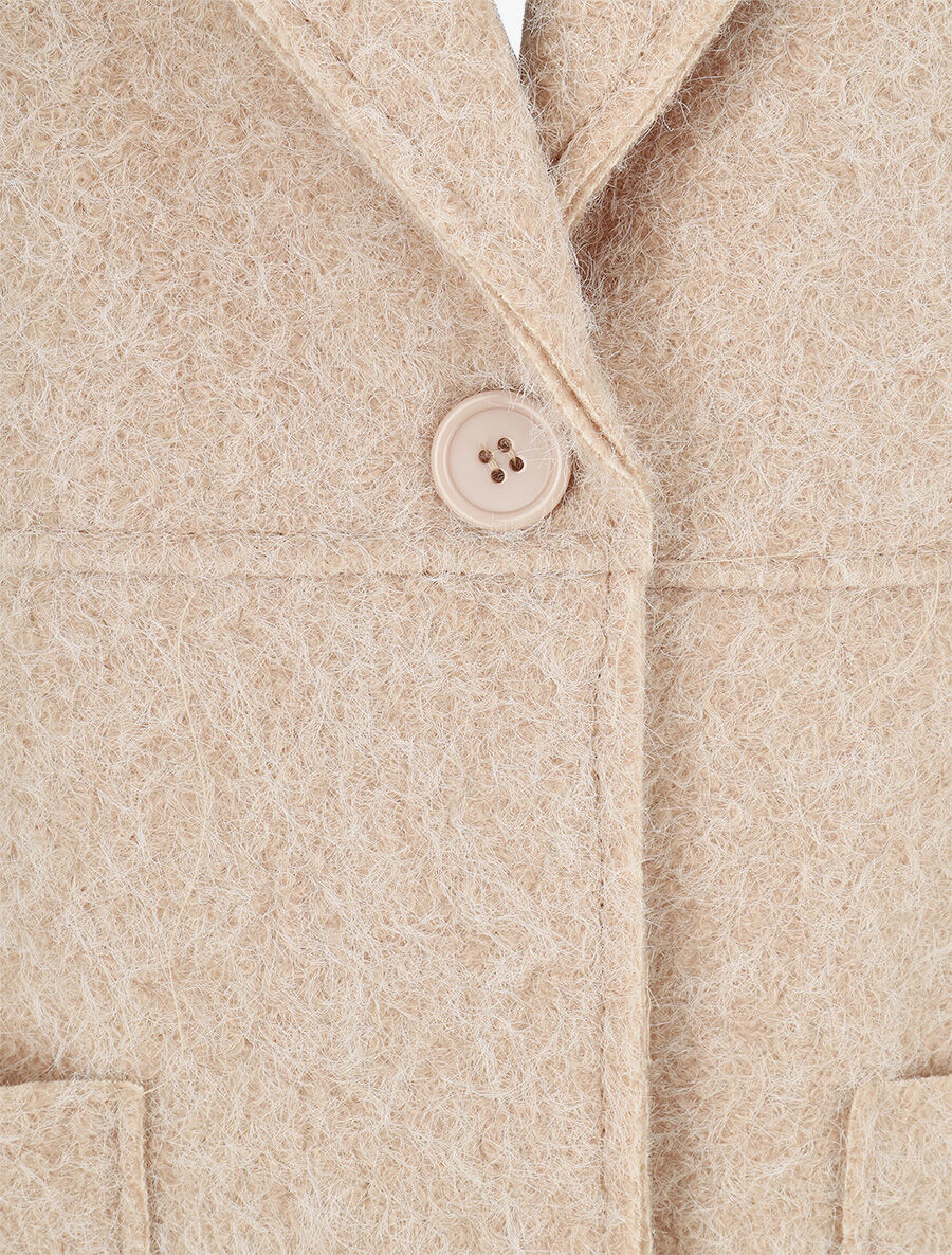 Manteau long uni duveteux - Beige - 3