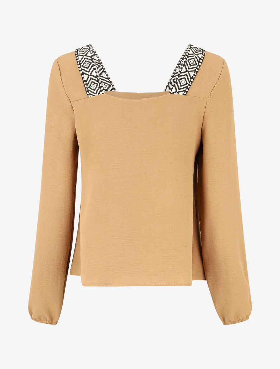 Top à col carré imprimé fantaisie - Beige - 2