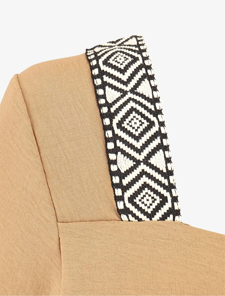 Top à col carré imprimé fantaisie - Beige - 3