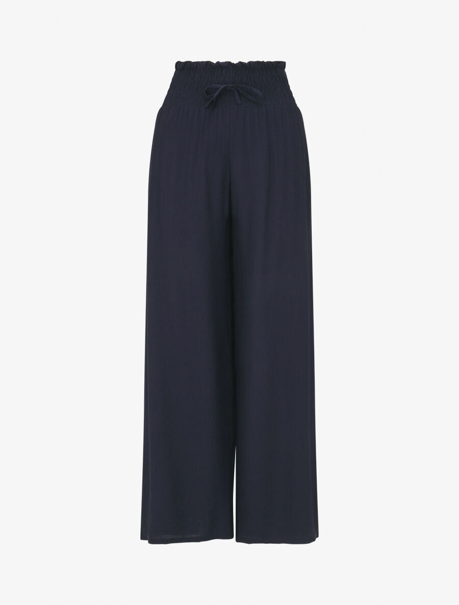 Pantalon fluide et texturé à taille haute - Marine - 4