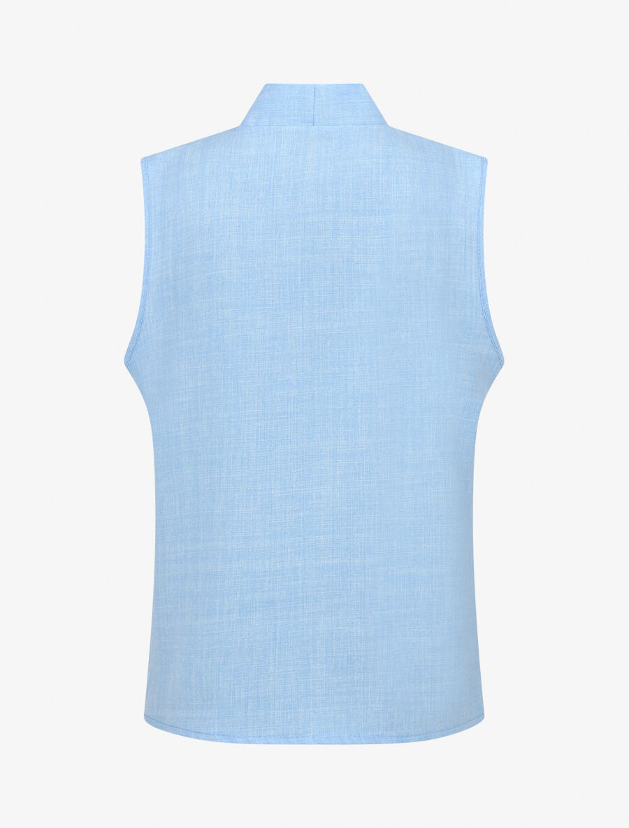 Top uni sans manches boutonné - Bleu - 2