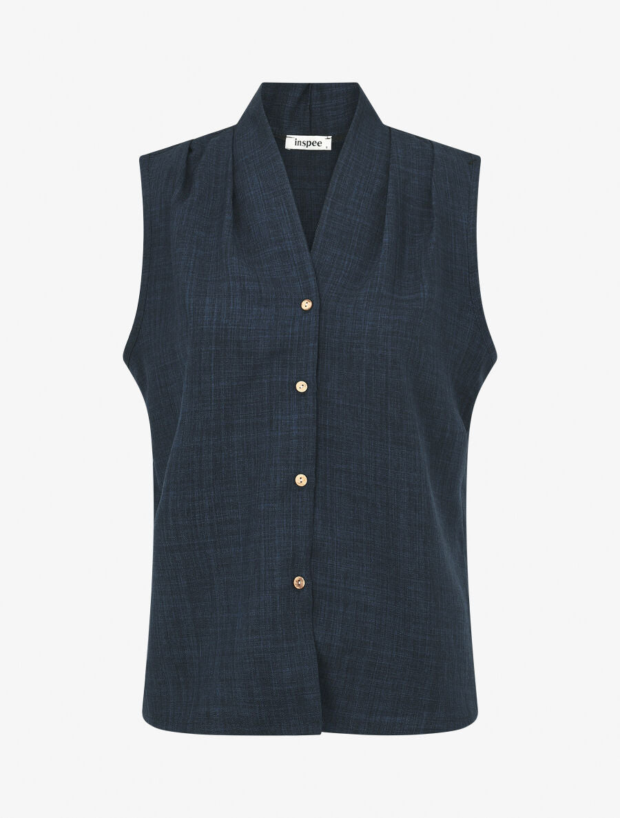 Top uni sans manches boutonné - Marine - 4