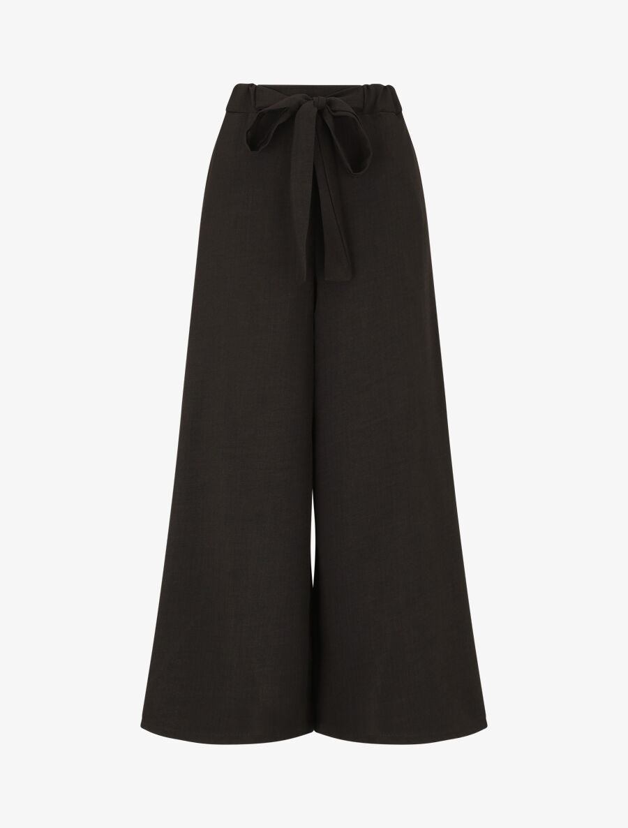 Pantalon uni effet lin - Noir - 4
