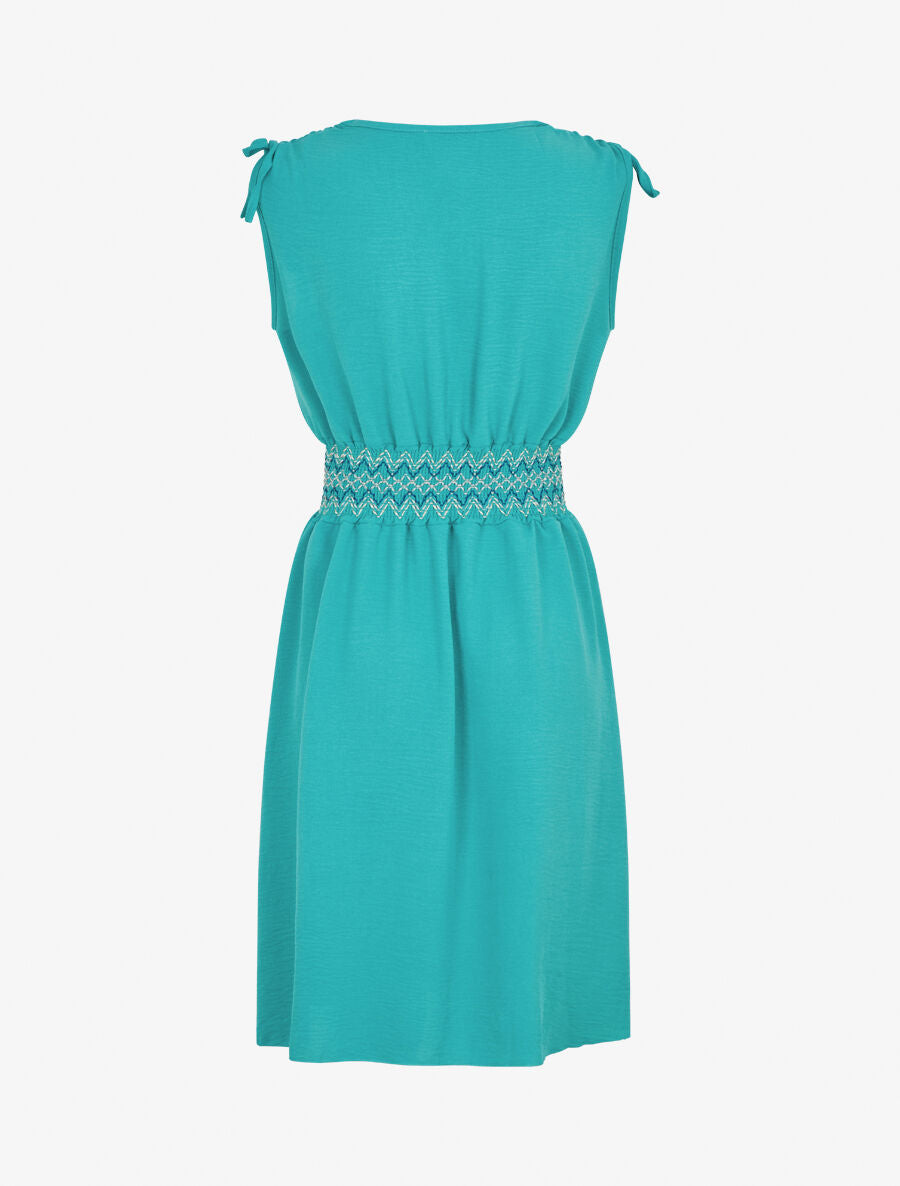 Robe unie sans manches à taille élastiquée - Turquoise - 2