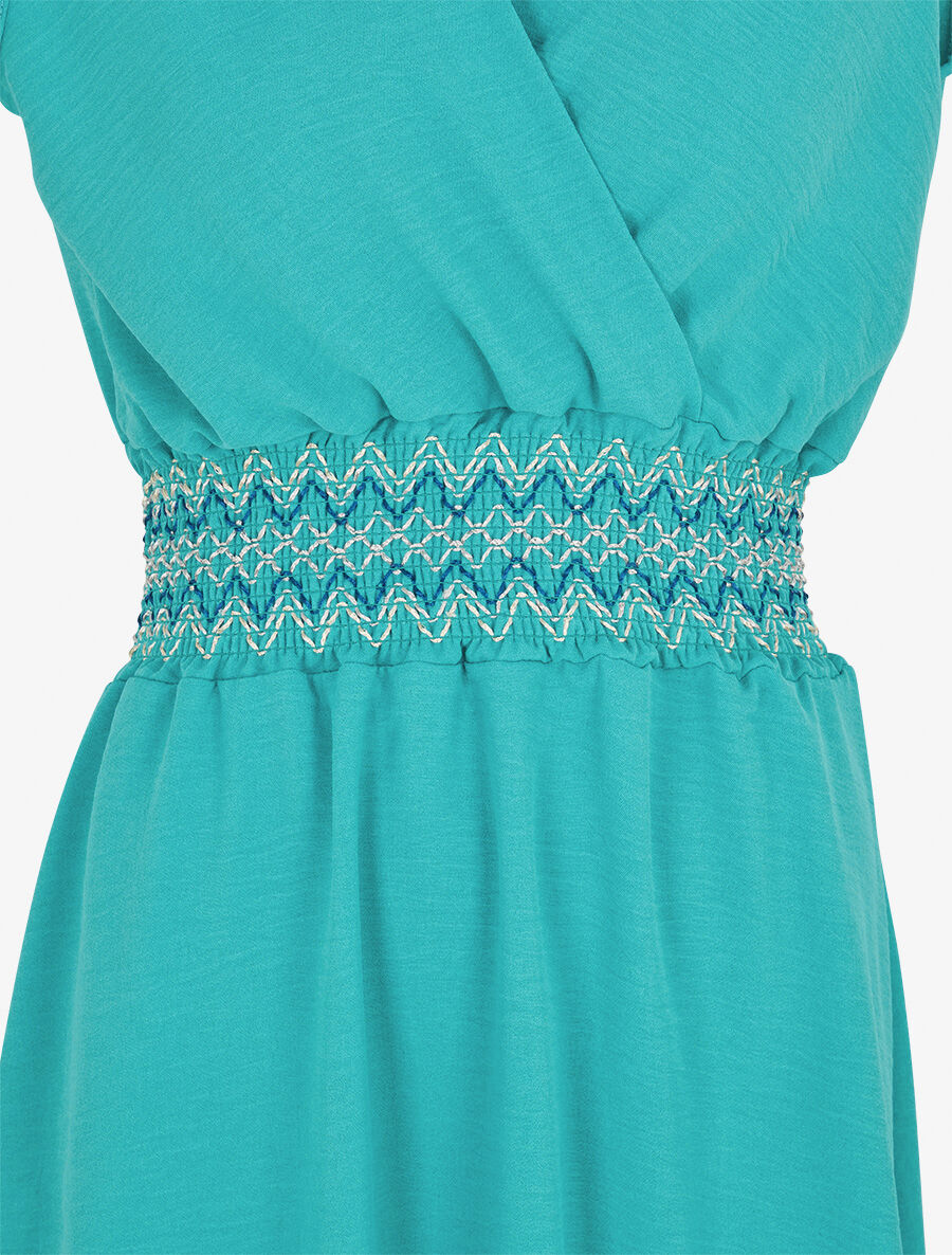 Robe unie sans manches à taille élastiquée - Turquoise - 3
