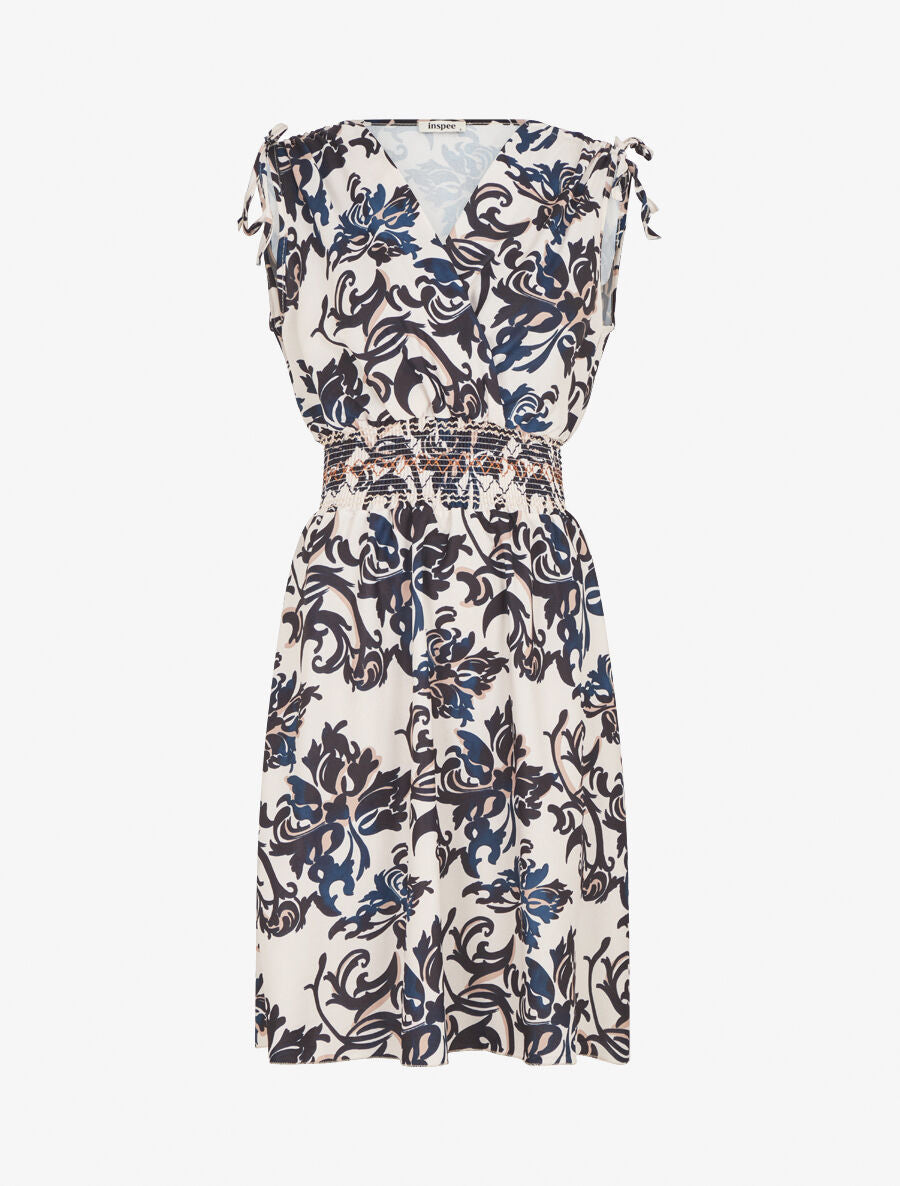 Robe élastiquée à imprimé foulard - Marine - 4