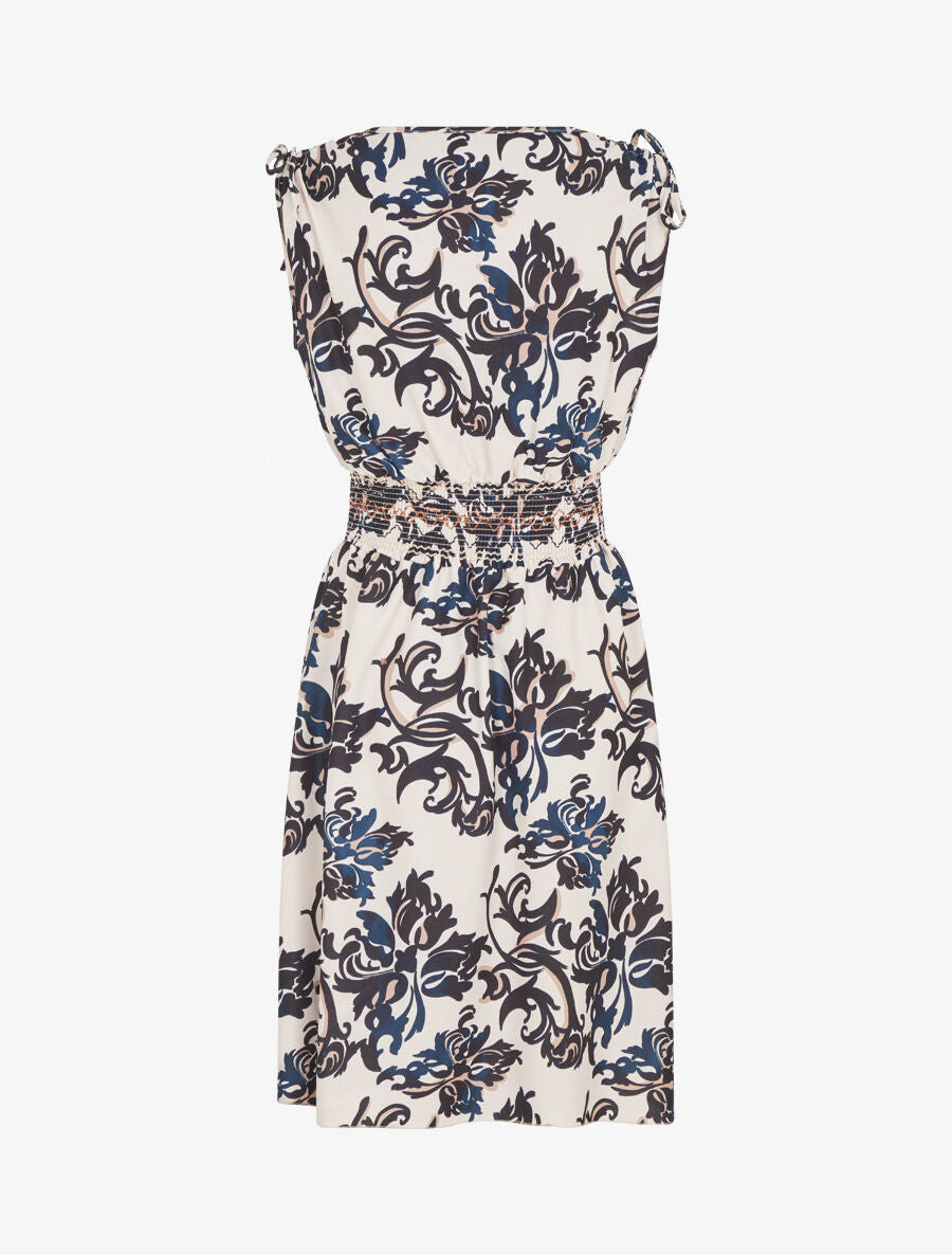 Robe élastiquée à imprimé foulard - Marine - 2