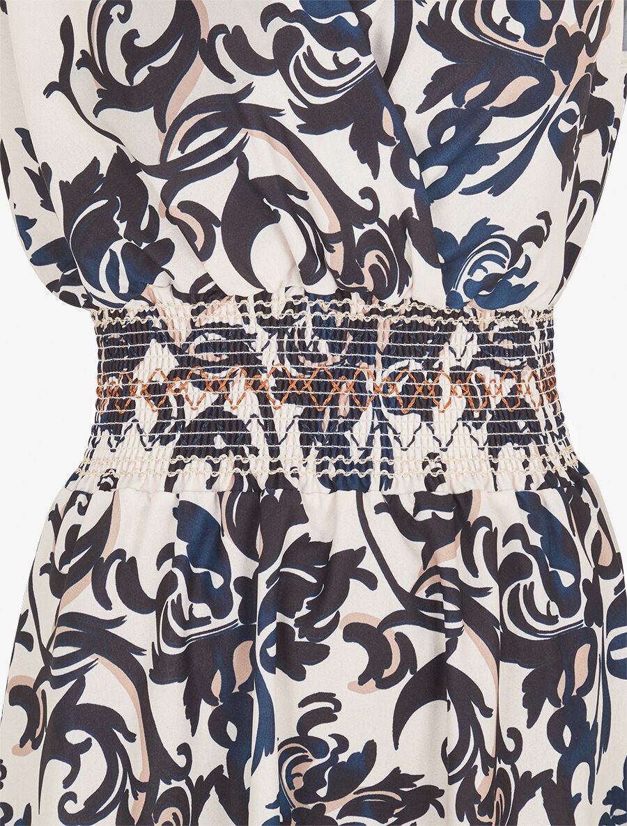 Robe élastiquée à imprimé foulard - Marine - 3