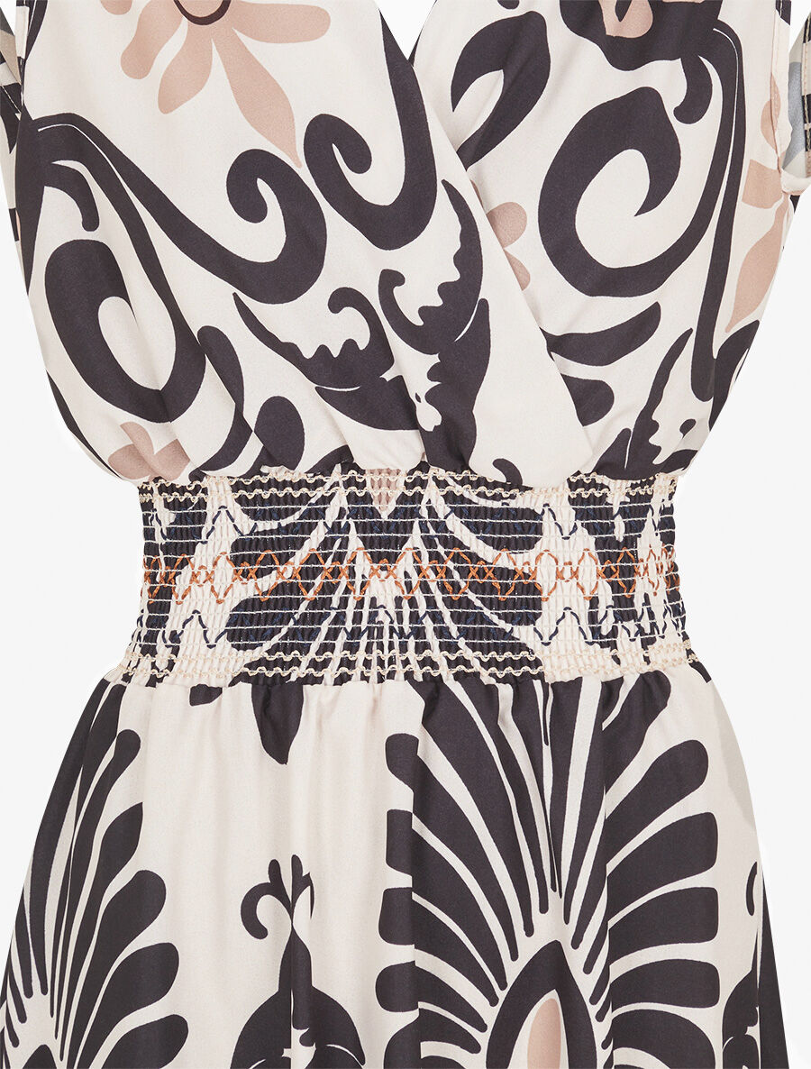 Robe élastiquée à imprimé ikat - Noir - 3