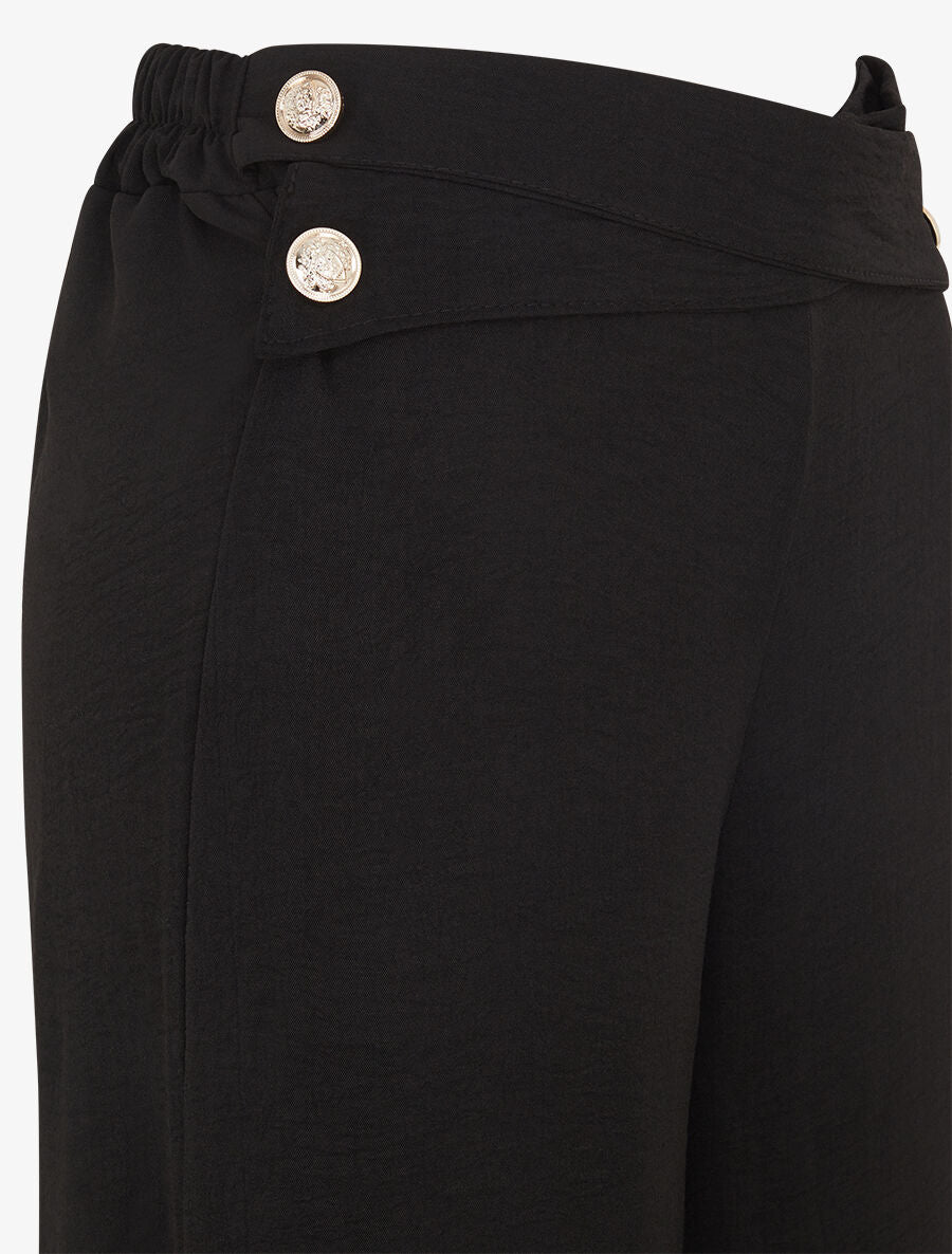 Pantalon ample taille haute à boutons - Noir - 3