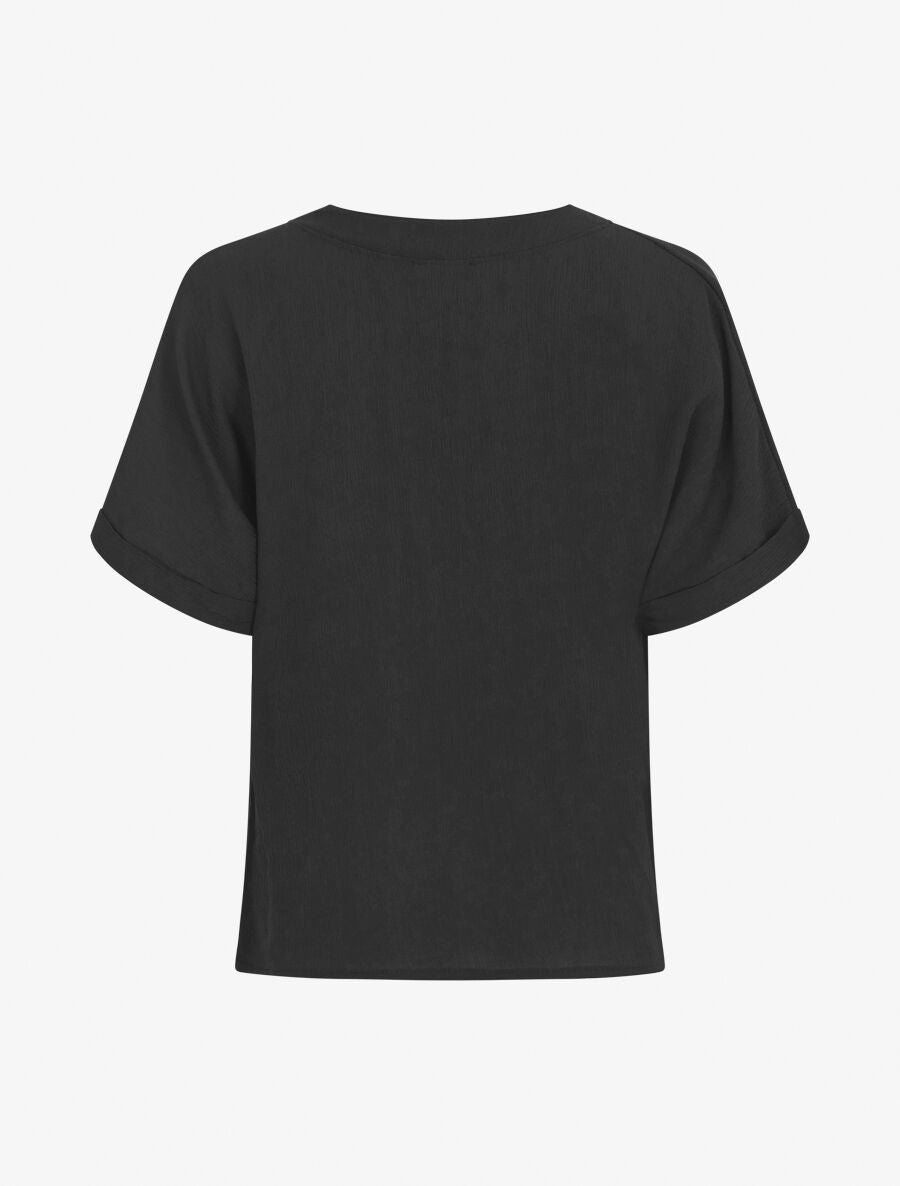 Blouse droite et texturée à col V - Noir - 2