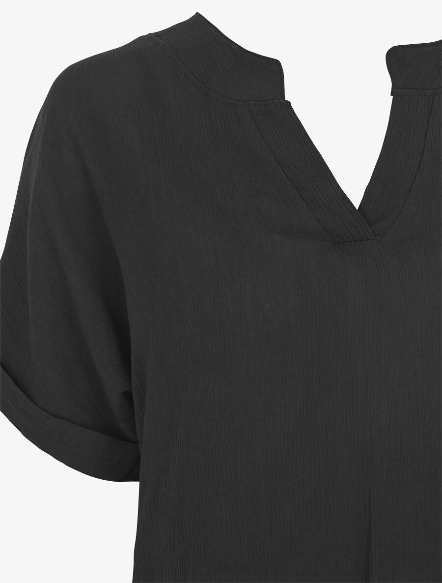 Blouse droite et texturée à col V - Noir - 3