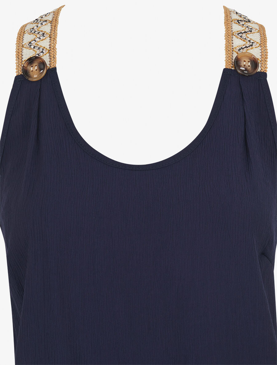 Débardeur droit à bretelles fantaisies irisées - Marine - 3