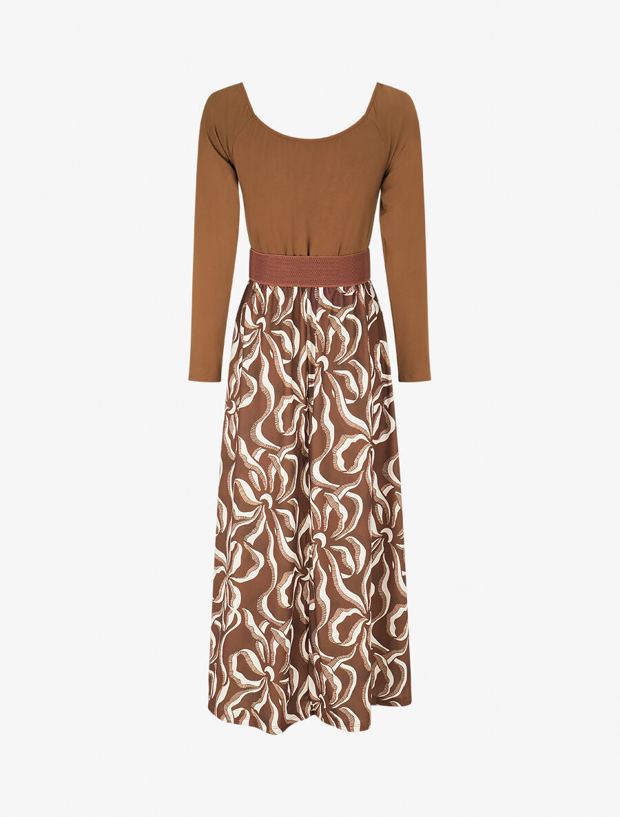 Robe évasée à jupe imprimée - Marron - 2