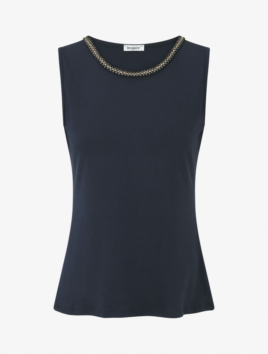 Top droit col rond fantaisie - Marine - 1