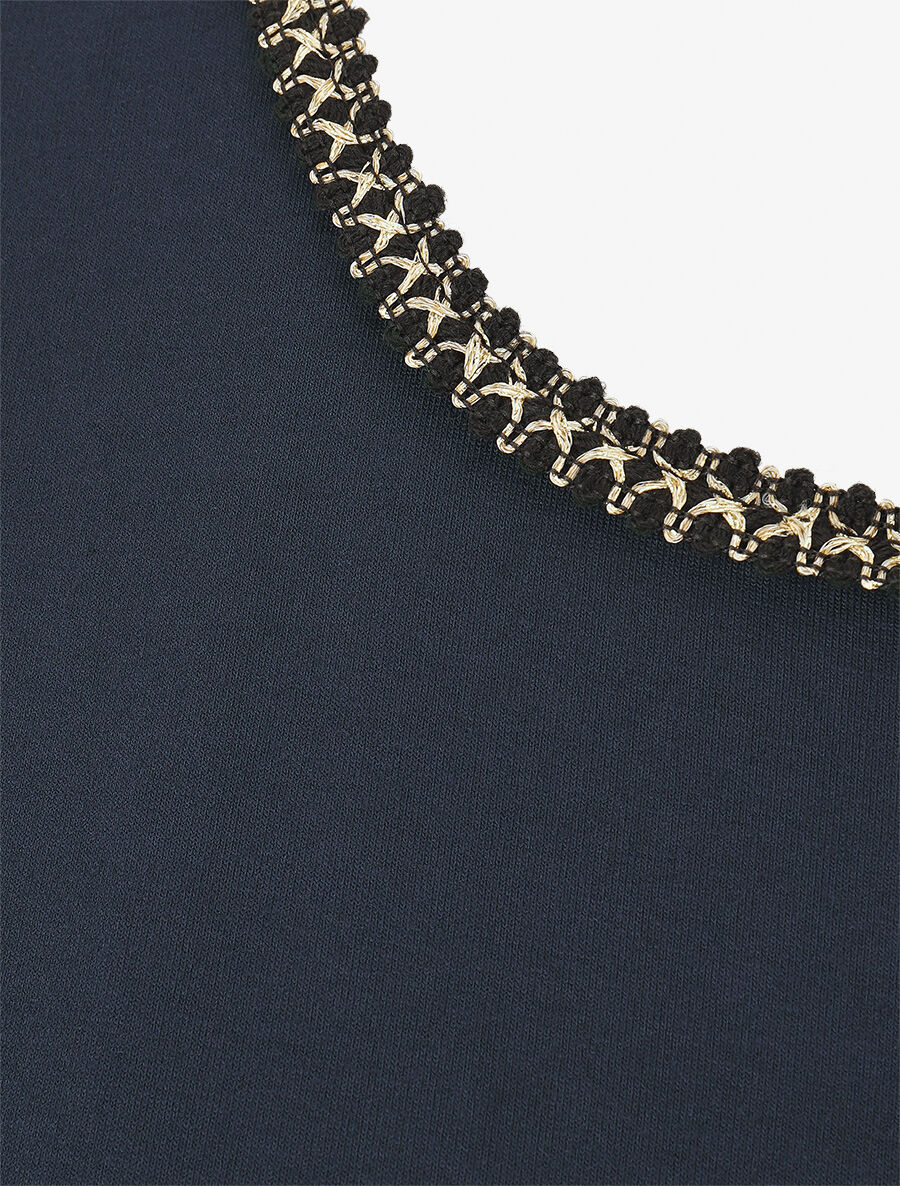 Top droit col rond fantaisie - Marine - 3