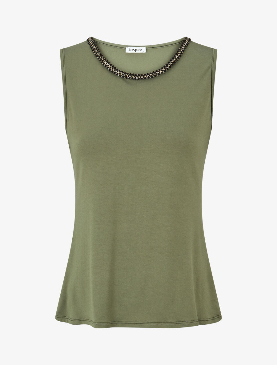 Top droit col rond fantaisie - Kaki - 1