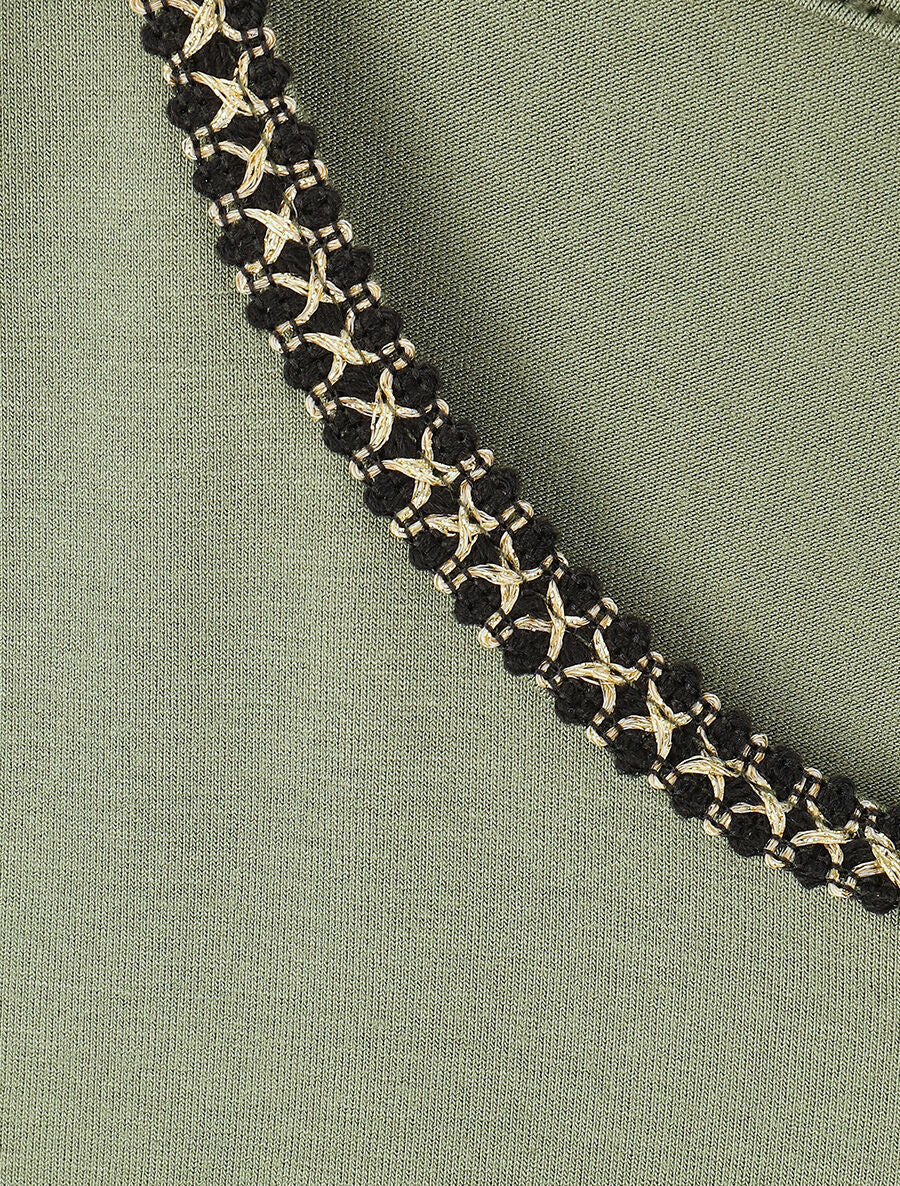 Top droit col rond fantaisie - Kaki - 3