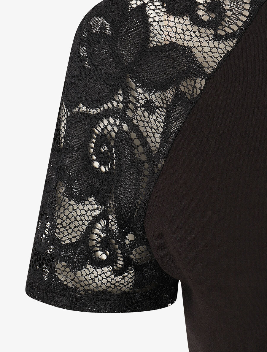 Top ajusté à manches courtes en dentelle - Noir - 3
