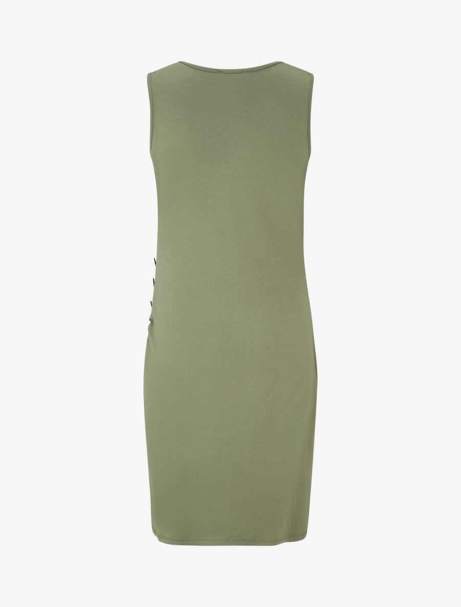 Robe moulante unie à boutons décoratifs - Kaki - 2