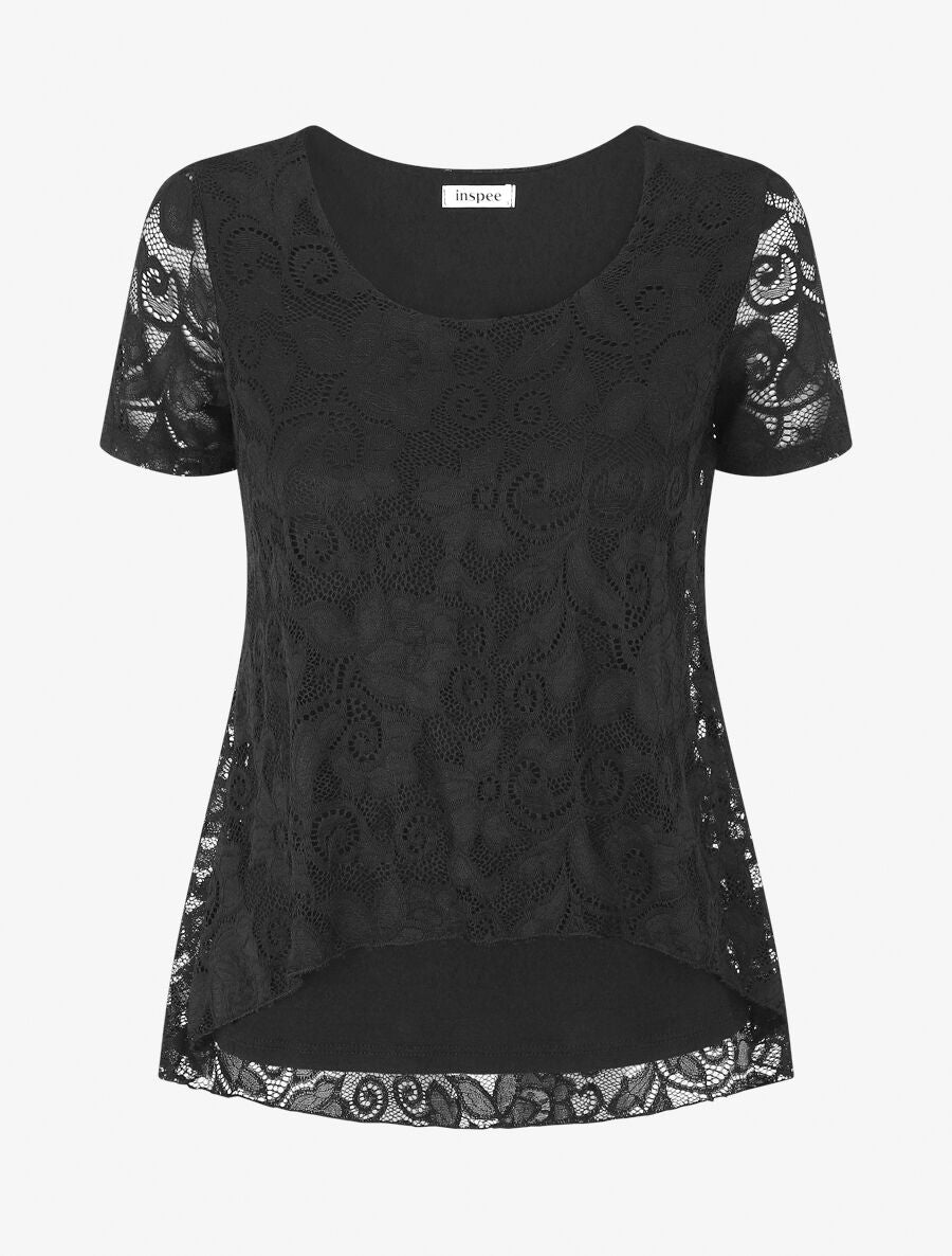 Top uni en dentelle - Noir - 4