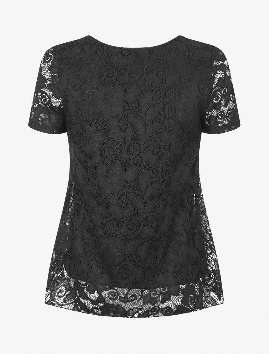 Top uni en dentelle - Noir - 2