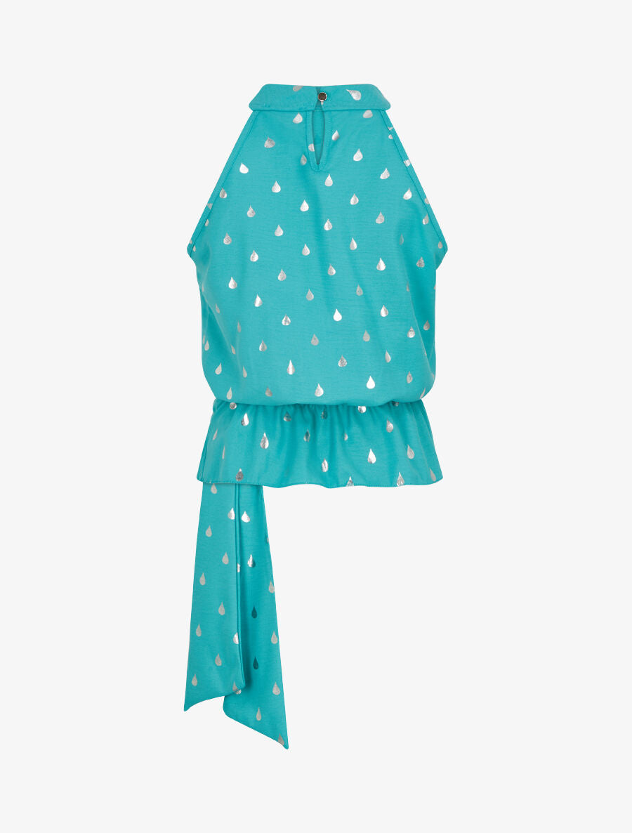 Top droit sans manches flocage gouttes irisées - Turquoise - 2