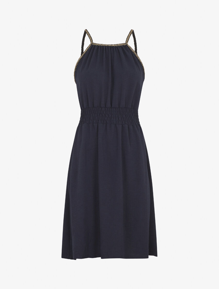 Robe unie sans manches à taille élastiquée - Marine - 4