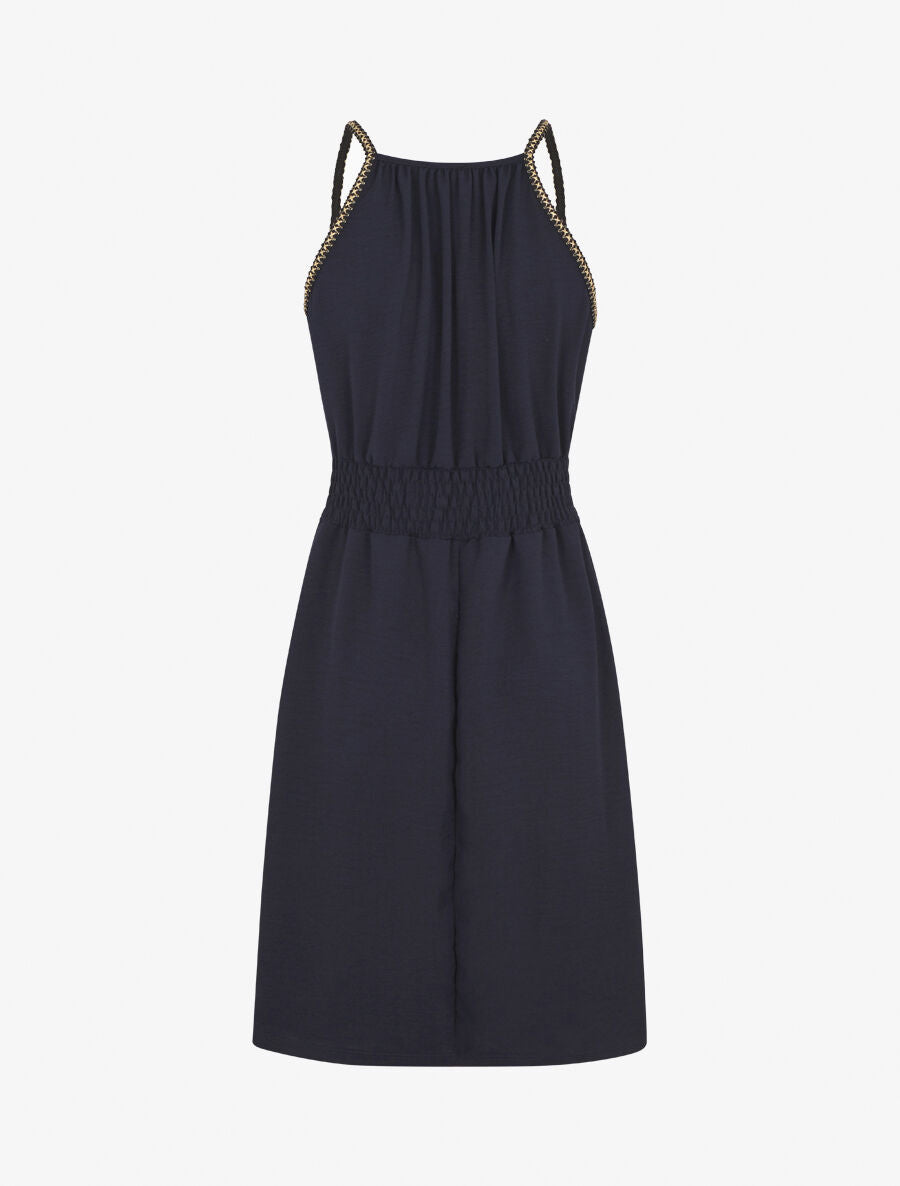 Robe unie sans manches à taille élastiquée - Marine - 2