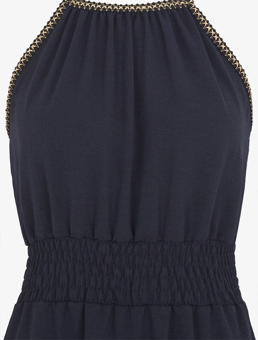 Robe unie sans manches à taille élastiquée - Marine - 3