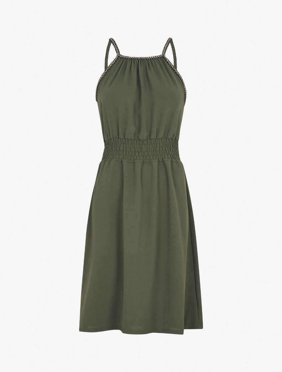 Robe unie sans manches à taille élastiquée - Kaki - 4