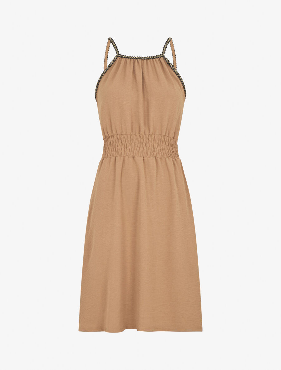 Robe unie sans manches à taille élastiquée - Camel - 4