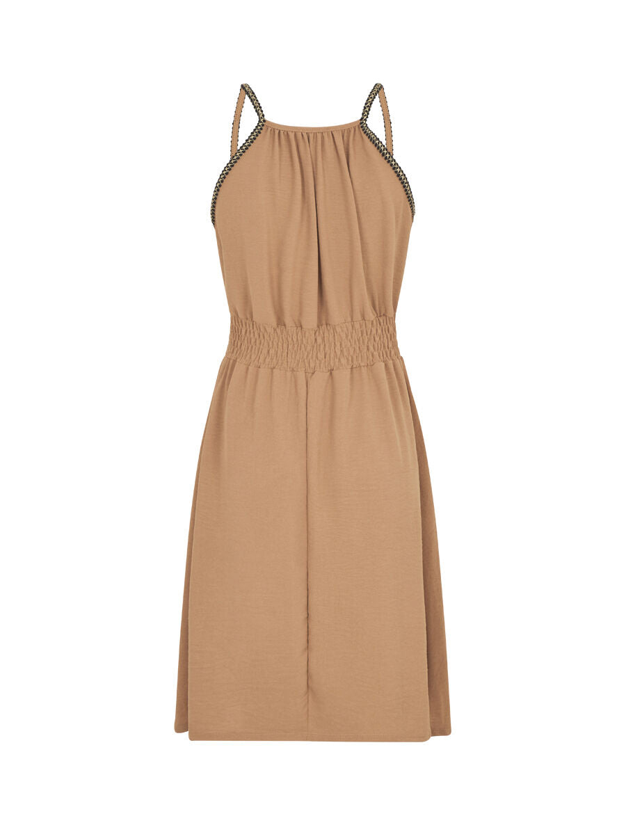 Robe unie sans manches à taille élastiquée - Camel - 2