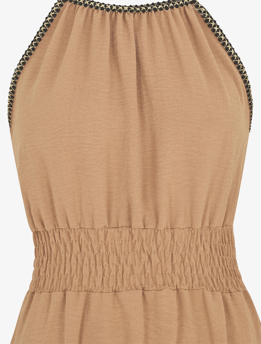 Robe unie sans manches à taille élastiquée - Camel - 3