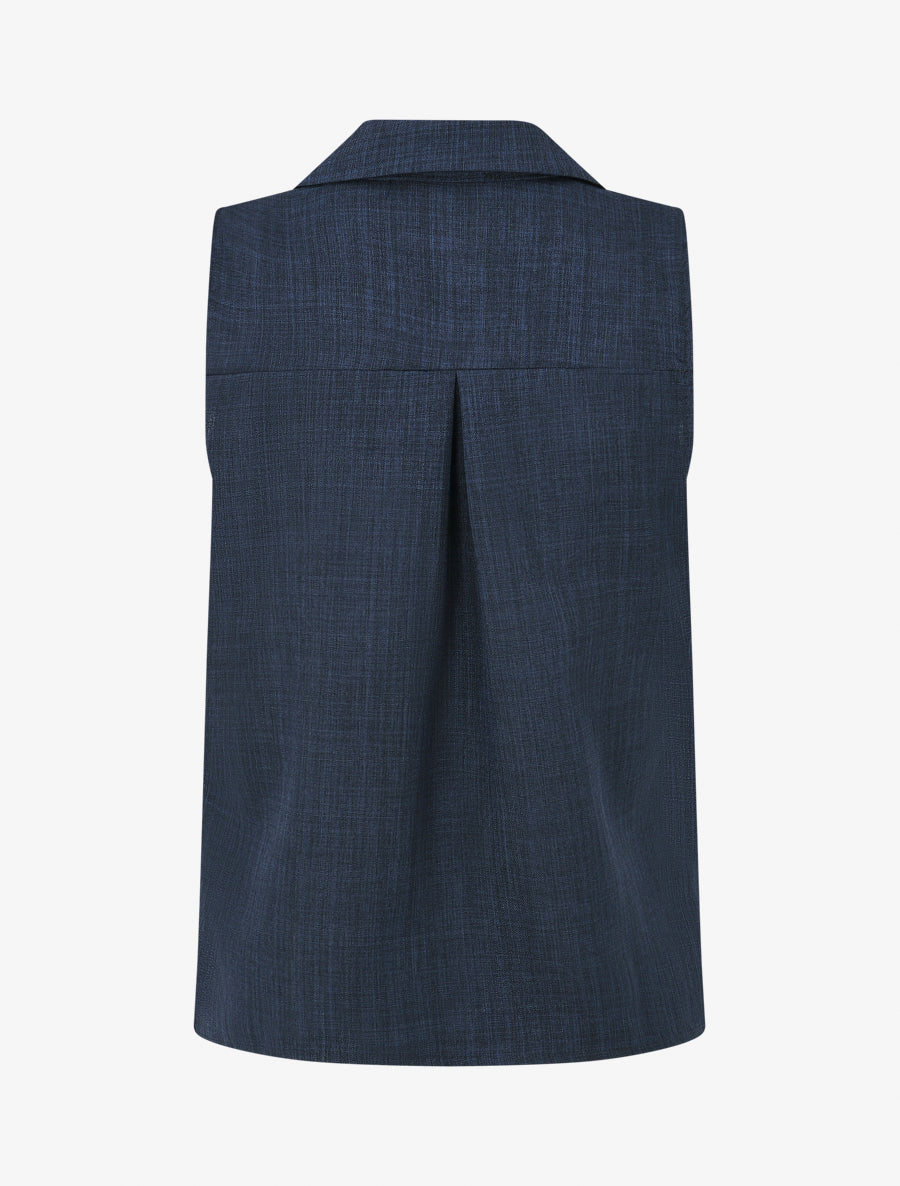 Top uni boutonné effet lin - Marine - 2