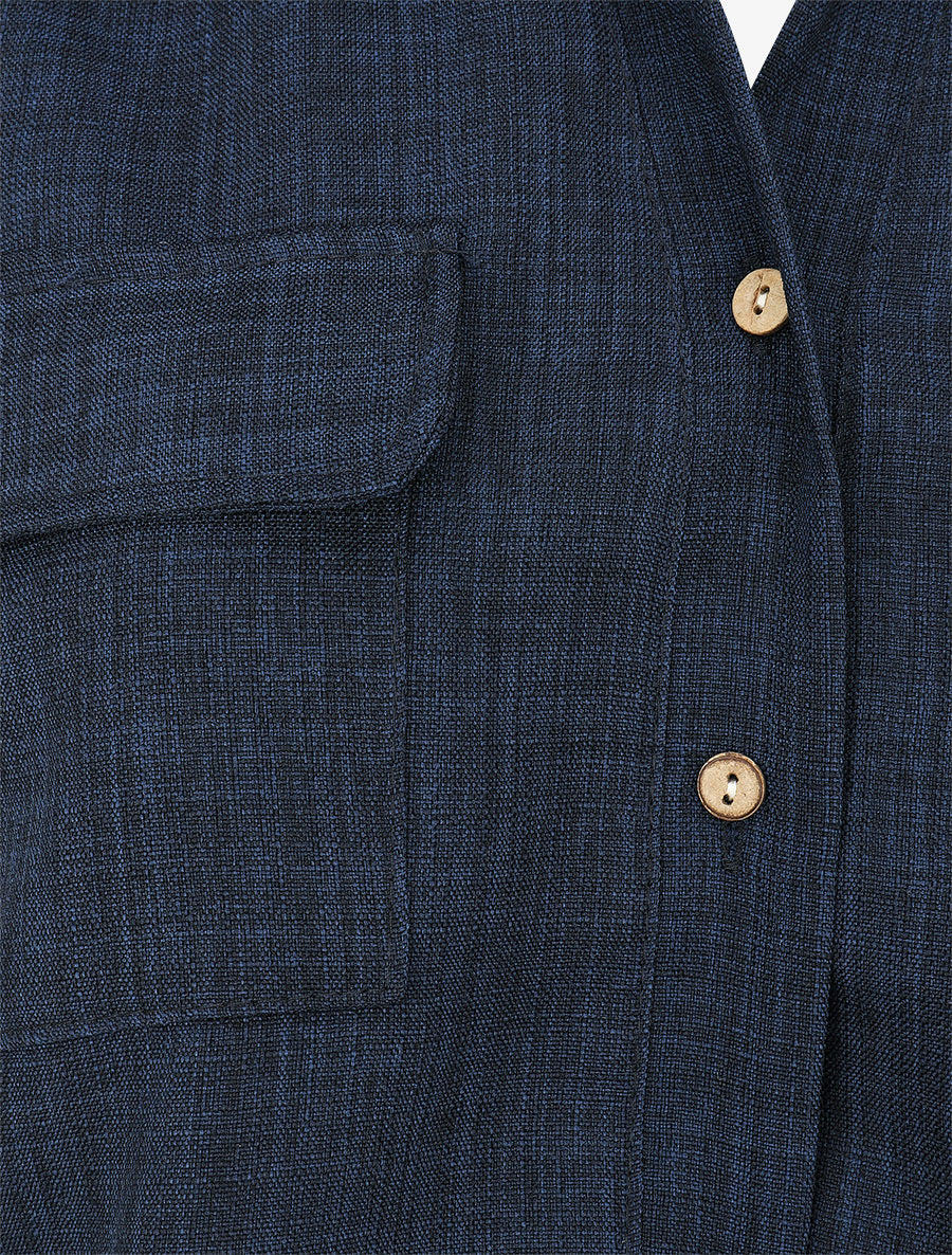 Top uni boutonné effet lin - Marine - 3