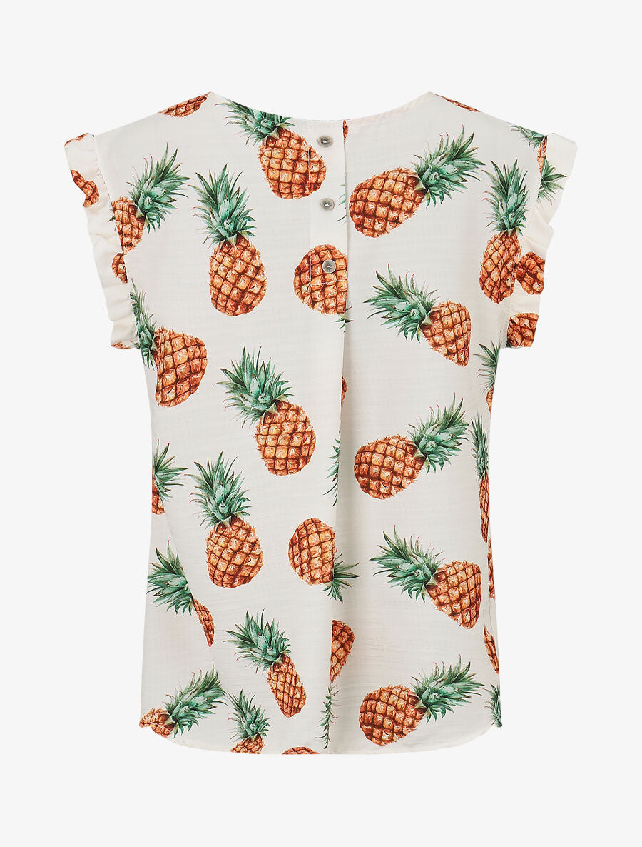 Top à manches volantées imprimé ananas - Blanc - 2