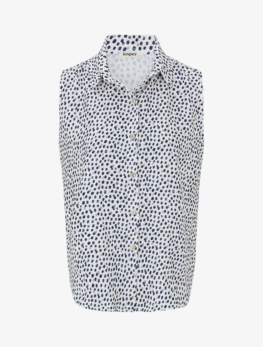 Chemise sans manches à pois - Marine - 1